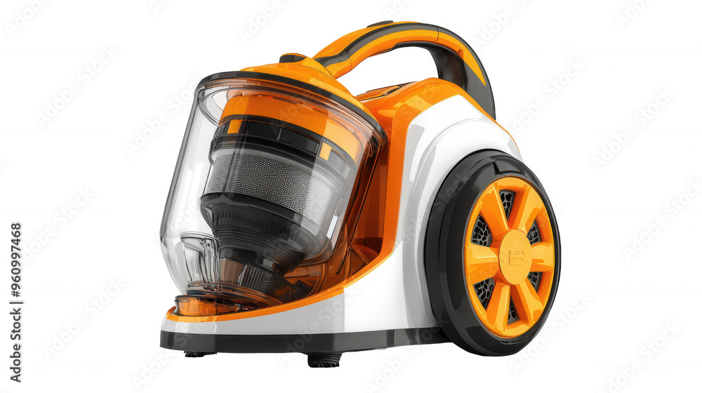 Orange Power Cleaning: Modern and stylish orange and white vacuum cleaner on a pure white background. Orange Power Cleaning: Modern and stylish orange and white vacuum cleaner on a pure white background.