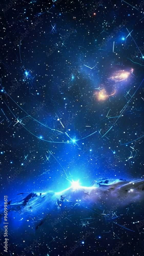 A starry night sky with a bright star in the center, surrounded by many other stars and light streaks. A starry night sky with a bright star in the center, surrounded by many other stars and light streaks.