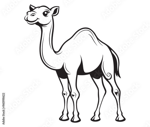 Camel cartoon illustration coloring page of a cute camel