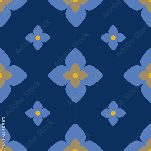 Beautiful flower pattern seamless. Classic vintage background.Tradition vintage elegant border repeat.Blue and gold vector illustration element design for textile,fabric,wallpape,print products,decor