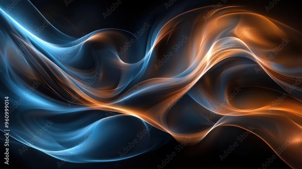 Obraz premium Abstract Glowing Waves in Blue and Orange