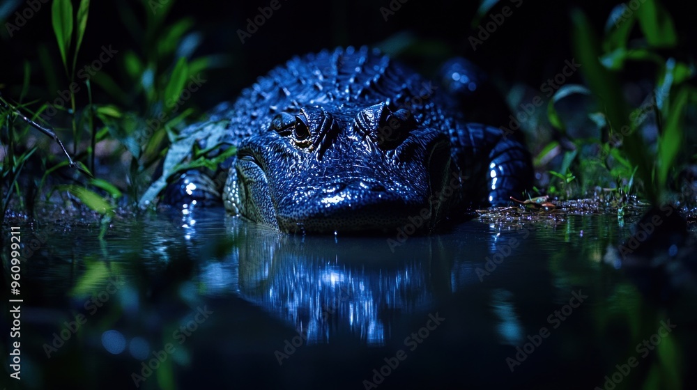 Naklejka premium Alligator Lurking in the Shadows