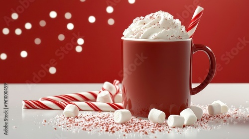 A hot cocoa bar with marshmallows, candy canes, and whipped cream