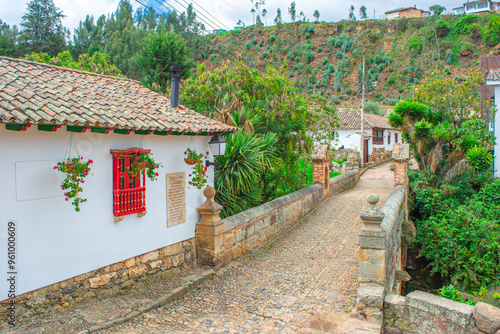 Historic Mongui Village in Boyaca, Colombia with Andean Background