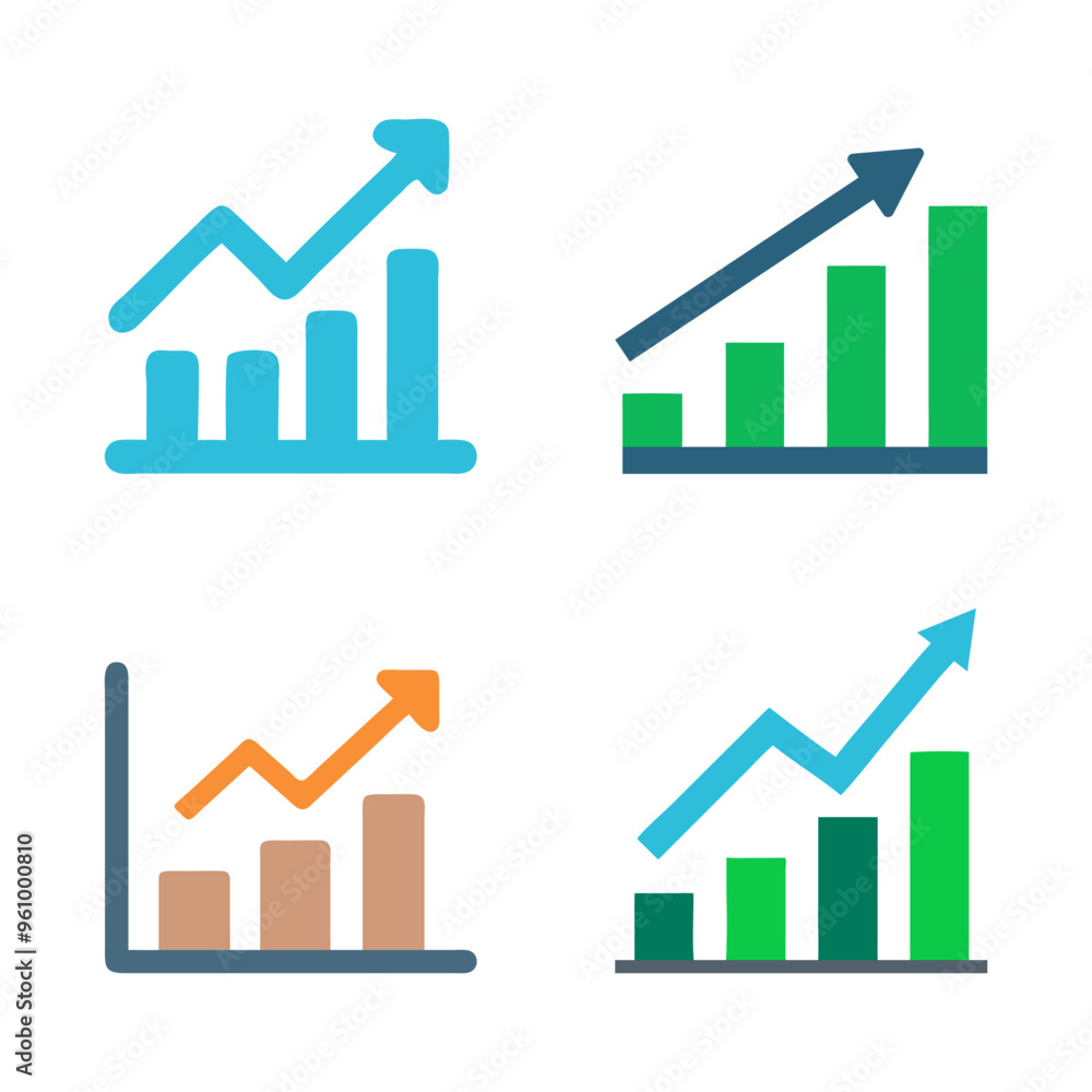 A Set of Colorful Growth Chart Icons A Set of Colorful Growth Chart Icons
