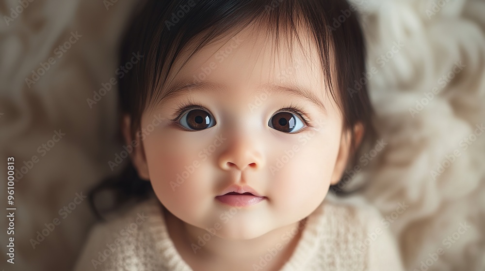 close-up portrait of a cute baby with big, bright eyes and a curious expression, captured in soft, natural lighting close-up portrait of a cute baby with big, bright eyes and a curious expression, captured in soft, natural lighting