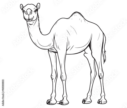 Camel cartoon illustration coloring page of a cute camel