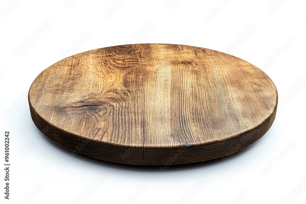 Empty beautiful round wood table on white background , ai Empty beautiful round wood table on white background , ai