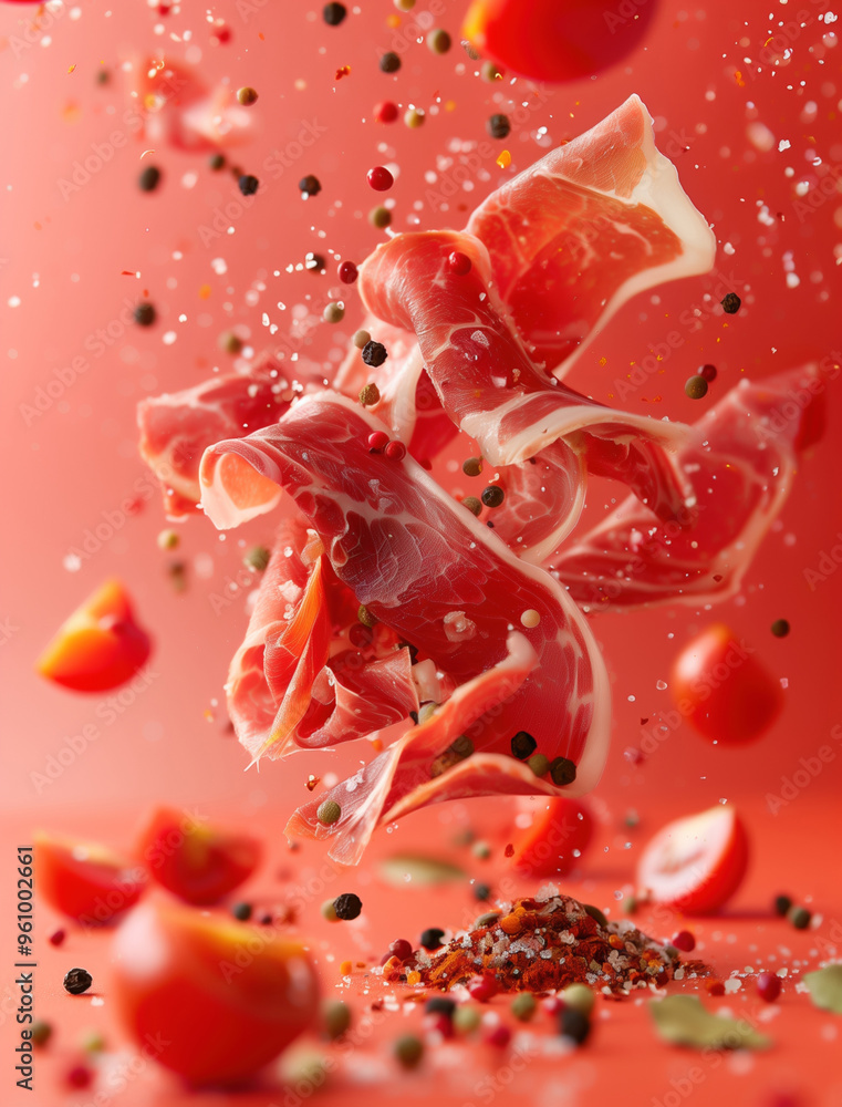 Sliced Iberico Ham in Dynamic and Artistic Food Photography Sliced Iberico Ham in Dynamic and Artistic Food Photography
