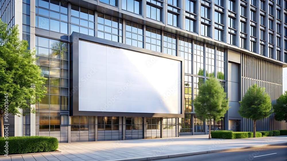Blank Billboard on Modern Building Facade. Blank Billboard on Modern Building Facade.