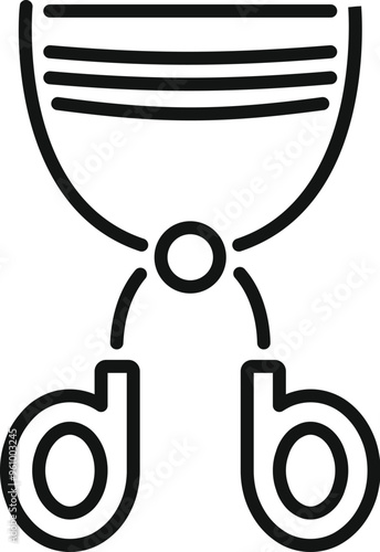 Simple icon of a rubber dam clamp being used to keep a patient's mouth open during a dental procedure