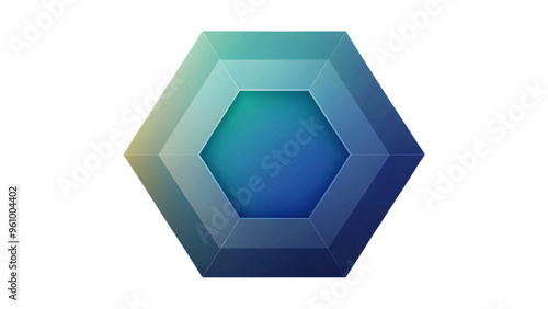 Hexagonal shaped blue glass showcase with blank design for business icon