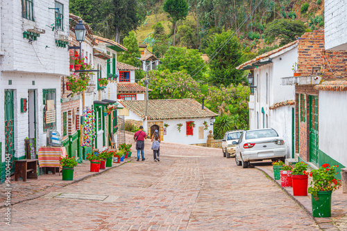 Historic Cobblestone Street in Mongui, Boyaca, Colombia