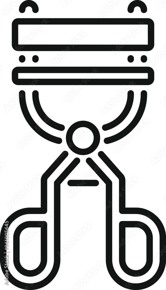 This minimalist line art icon represents an eyelash curler, a tool used to enhance the curl of eyelashes for a more dramatic and wide eyed look This minimalist line art icon represents an eyelash curler, a tool used to enhance the curl of eyelashes for a more dramatic and wide eyed look