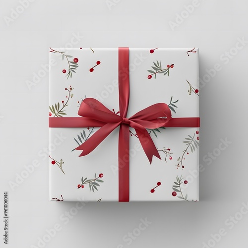 Isolated red gift box with ribbon and bow for Christmas or birthday present
