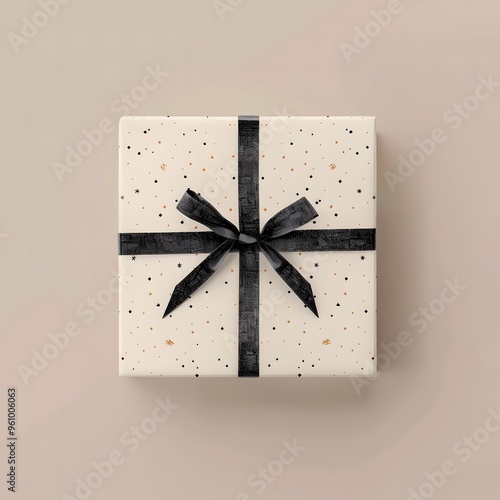 Gift box illustration with red ribbon and gold bow for Christmas present