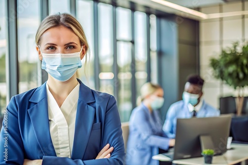 Businesswoman Wearing Face Mask in Office.