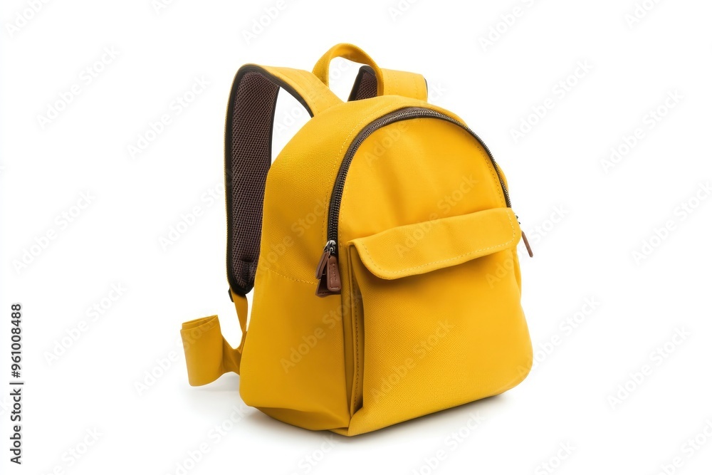 Yellow backpack opened isolated on white.School bag advertisement design. Knapsack, rucksack,travel bag. Touristic items , ai Yellow backpack opened isolated on white.School bag advertisement design. Knapsack, rucksack,travel bag. Touristic items , ai