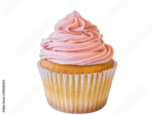 Delicious cupcake with a swirl of pink frosting, perfect for celebrations and sweet treats on any occasion.