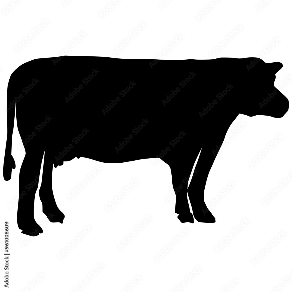 Black silhouette cow Hand drawn illustration