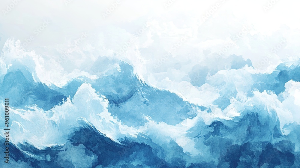 Abstract Ocean Waves Painting in Blue and White - Serene and Dynamic Watercolor Art Abstract Ocean Waves Painting in Blue and White - Serene and Dynamic Watercolor Art