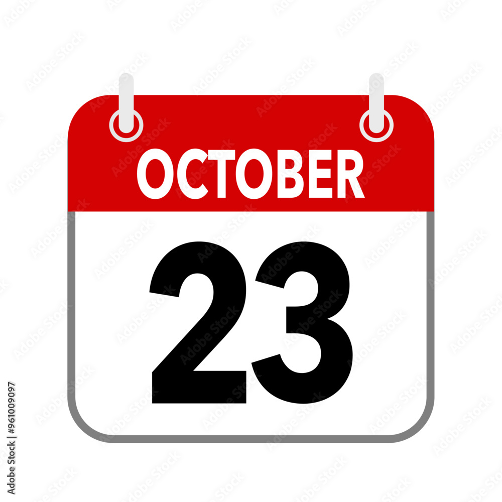 23 October, calendar date icon on white background. 23 October, calendar date icon on white background.