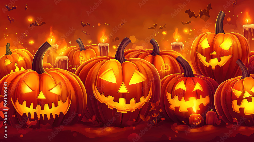 Remarkable A seamless cartoon pattern of Jack-o'-Lanterns with cheerful and spooky faces Remarkable A seamless cartoon pattern of Jack-o'-Lanterns with cheerful and spooky faces