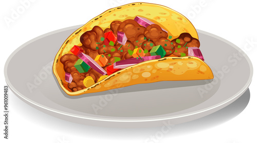 A colorful taco with various ingredients