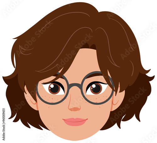 Illustration of a woman with glasses smiling