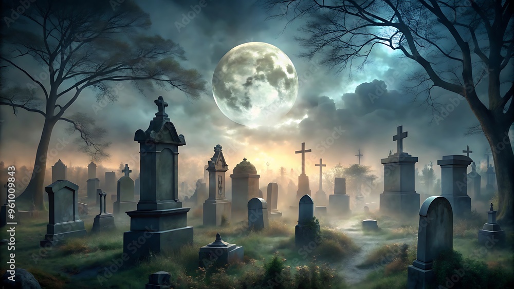 Graveyard at Night with Full Moon. Graveyard at Night with Full Moon.