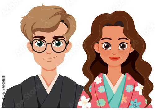 Illustration of a couple in traditional attire