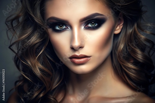 Wallpaper Mural Beautiful Woman with Dramatic Makeup and Long Hair. Torontodigital.ca