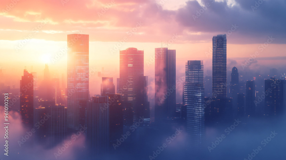 Fototapeta premium city skyline at sunset
