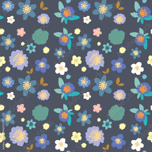Colorful Floral Pattern on Dark Background