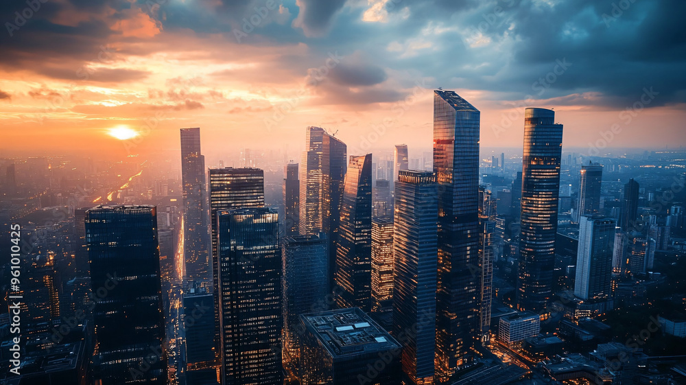 Fototapeta premium city skyline at sunset