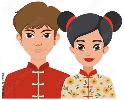 Man and woman in traditional costumes