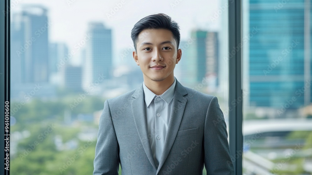 Confident Businessman Standing by Window Confident Businessman Standing by Window