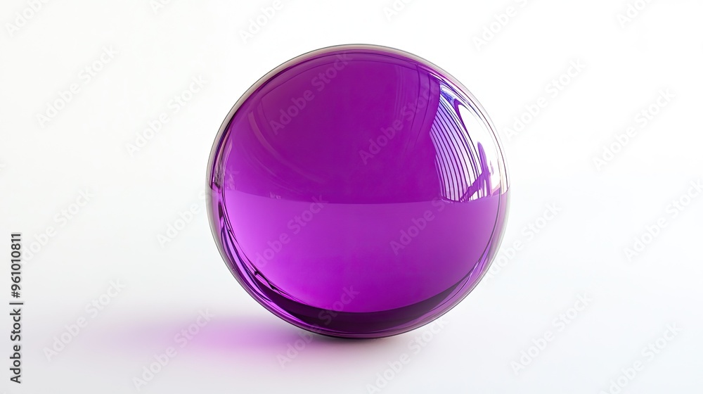 Vibrant Purple Glass Sphere on White Background with Reflections and Shadows Vibrant Purple Glass Sphere on White Background with Reflections and Shadows