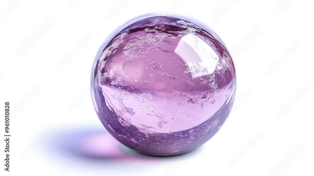 Elegant Purple Crystal Sphere with Intricate Patterns and Reflective Surface on White Background Elegant Purple Crystal Sphere with Intricate Patterns and Reflective Surface on White Background