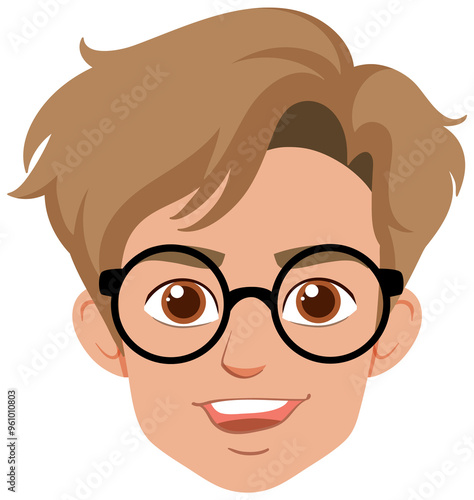 Happy cartoon face with round glasses