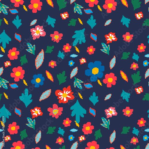 Colorful Floral Pattern on Dark Background