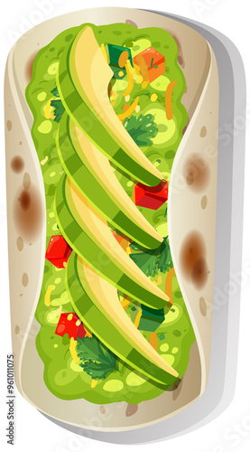 Colorful wrap with fresh avocado and vegetables