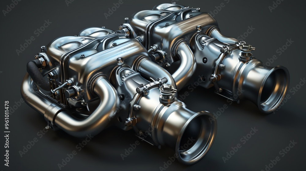 A 3D render of a sidebyside air intake manifold A 3D render of a sidebyside air intake manifold