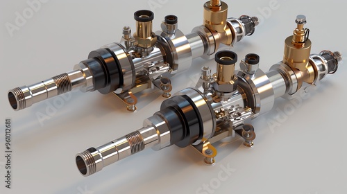 A 3D render of a sidebyside fuel injector kit