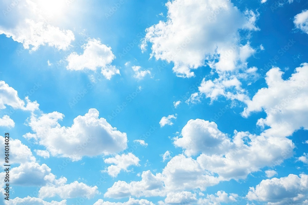 Fototapeta premium Natural and cloudy fresh blue sky background. Natural sky beautiful blue and white texture background. Blue sky and cloud on summer daytime. Blue sky and white clouds of daytime , ai