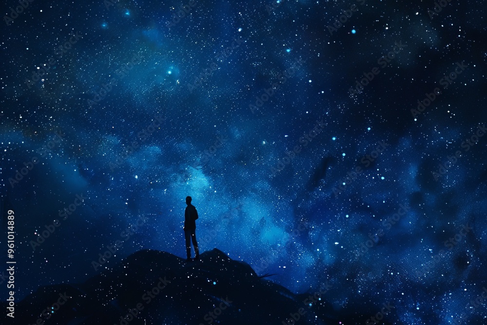 Fototapeta premium Night sky - Universe filled with stars, nebula and galaxy, mesmerizing, compact, prime, evening, experimental, slide, fantasy realism, dramatic lighting
