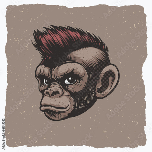 Monkey Illustration with Red Mohawk Hair