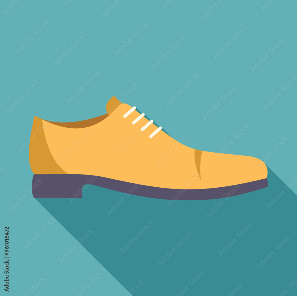 Yellow leather male formal shoe with long shadow standing on turquoise background Yellow leather male formal shoe with long shadow standing on turquoise background