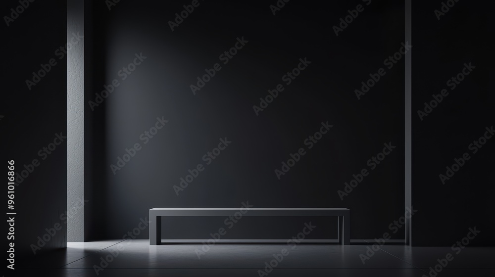 Minimalist Modern Interior with Simple Bench in Dark Room with Subtle Lighting Minimalist Modern Interior with Simple Bench in Dark Room with Subtle Lighting