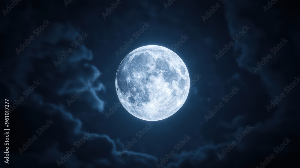 Full Moon Illuminating Night Sky with Dark Clouds in a Mystical and Serene Atmosphere Full Moon Illuminating Night Sky with Dark Clouds in a Mystical and Serene Atmosphere